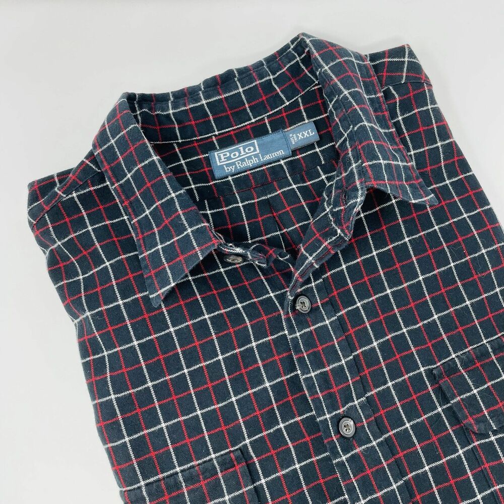Polo Ralph Lauren Men’s LS Plaid Flannel Button Down BlkRdWhte Cotton XXL